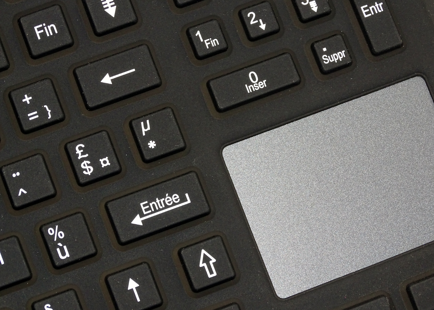 InduProof Advanced – Clavier noir en silicone avec souris touchpad – Détail