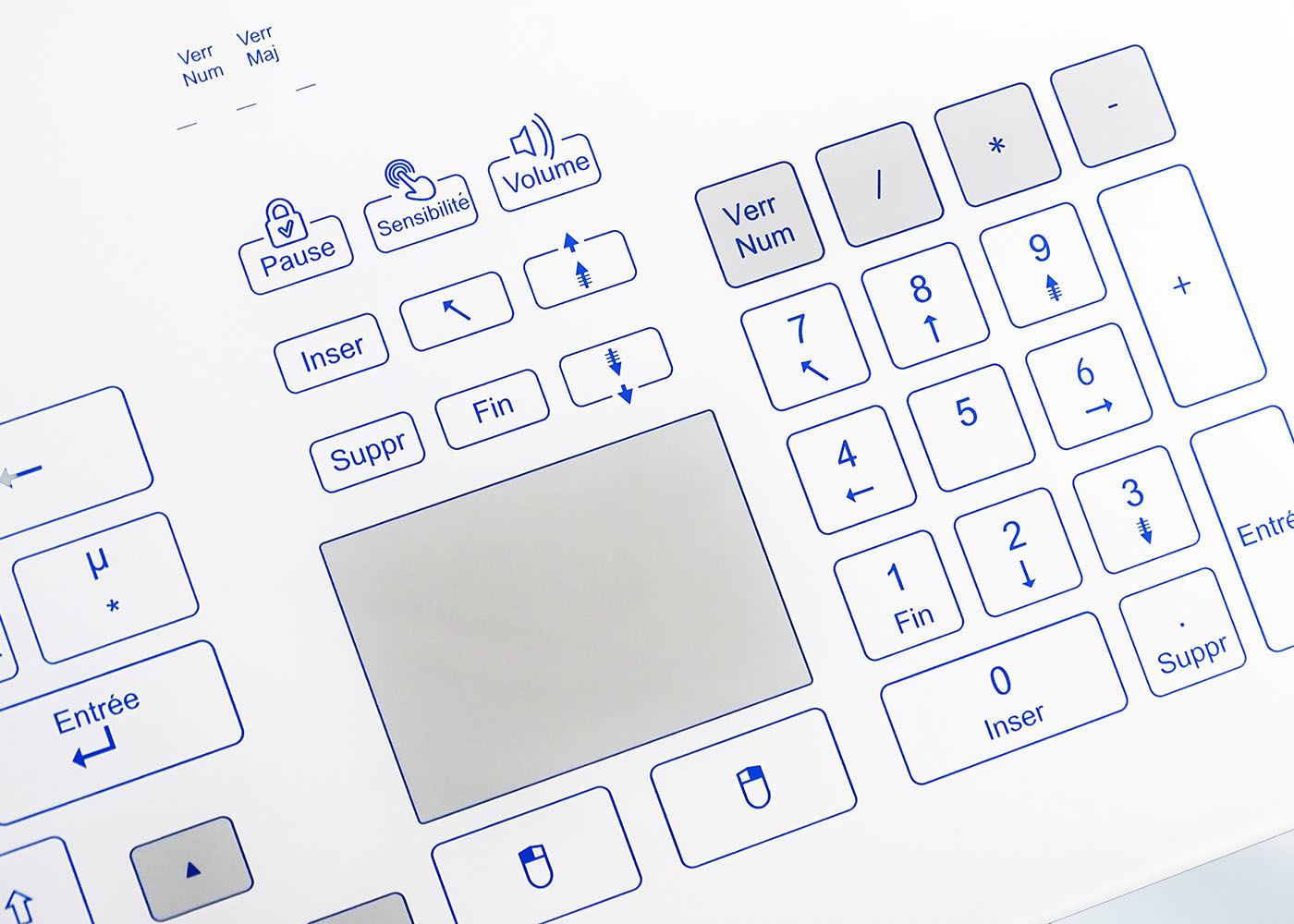 NX6000 : Le premier clavier tactile intégrable en panneau avec 103 touches et touchpad nettoyable et décontaminable - Touchpad et pavé numérique