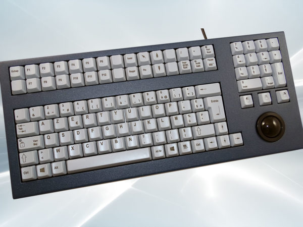 Clavier industriel 105 touches avec trackball 38mm en boîtier de table pour zones sensibles et environnements sévères