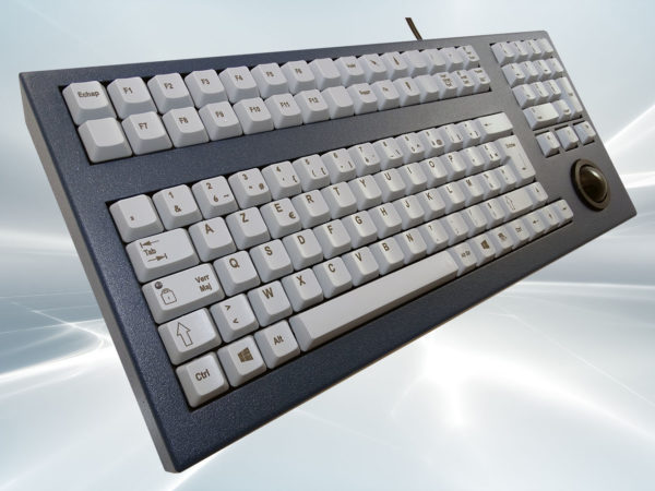 Clavier industriel 105 touches avec trackball 38mm en boîtier de table pour zones sensibles et environnements sévères - détail côté