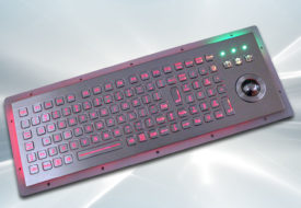 Clavier inox 104 touches rétroéclairé avec trackball 25mm, intégrable par l'arrière