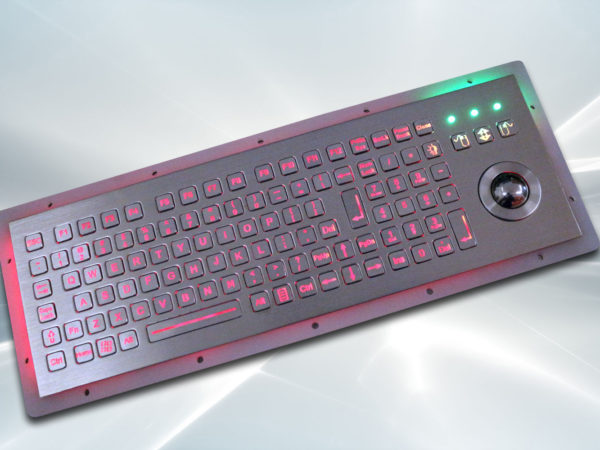 Clavier inox 104 touches rétroéclairé avec trackball 25mm – rétroéclairage actif