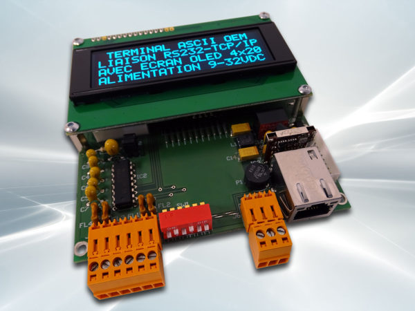 Terminal ASCII OEM RS232 / Ethernet avec afficheur OLED et gestion de 8 touches et 4 LEDs - Connectiques