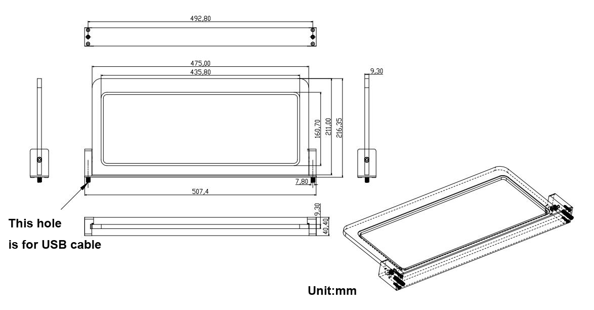 Dimensions tablette B96 Bastron