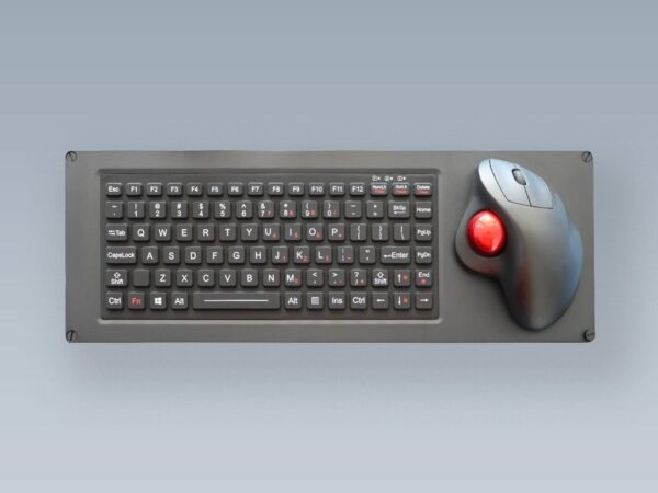 Clavier Militaire silicone filaire Rétroéclairé avec souris et trackball intégrés intégrable par l'avant